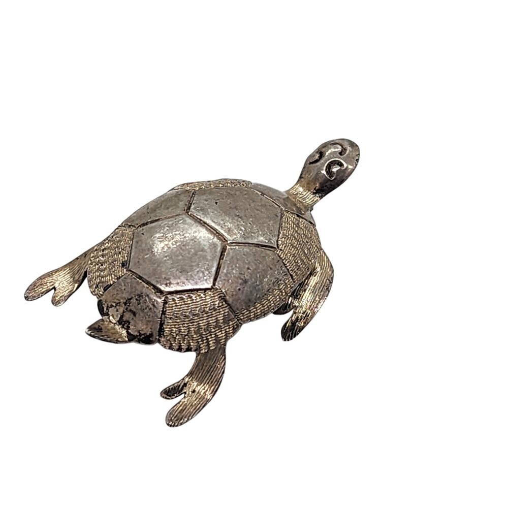 Vintage Turtle Brooch Taxco Mexico 925 Sterling Silver Signed Eagle Mark Figural